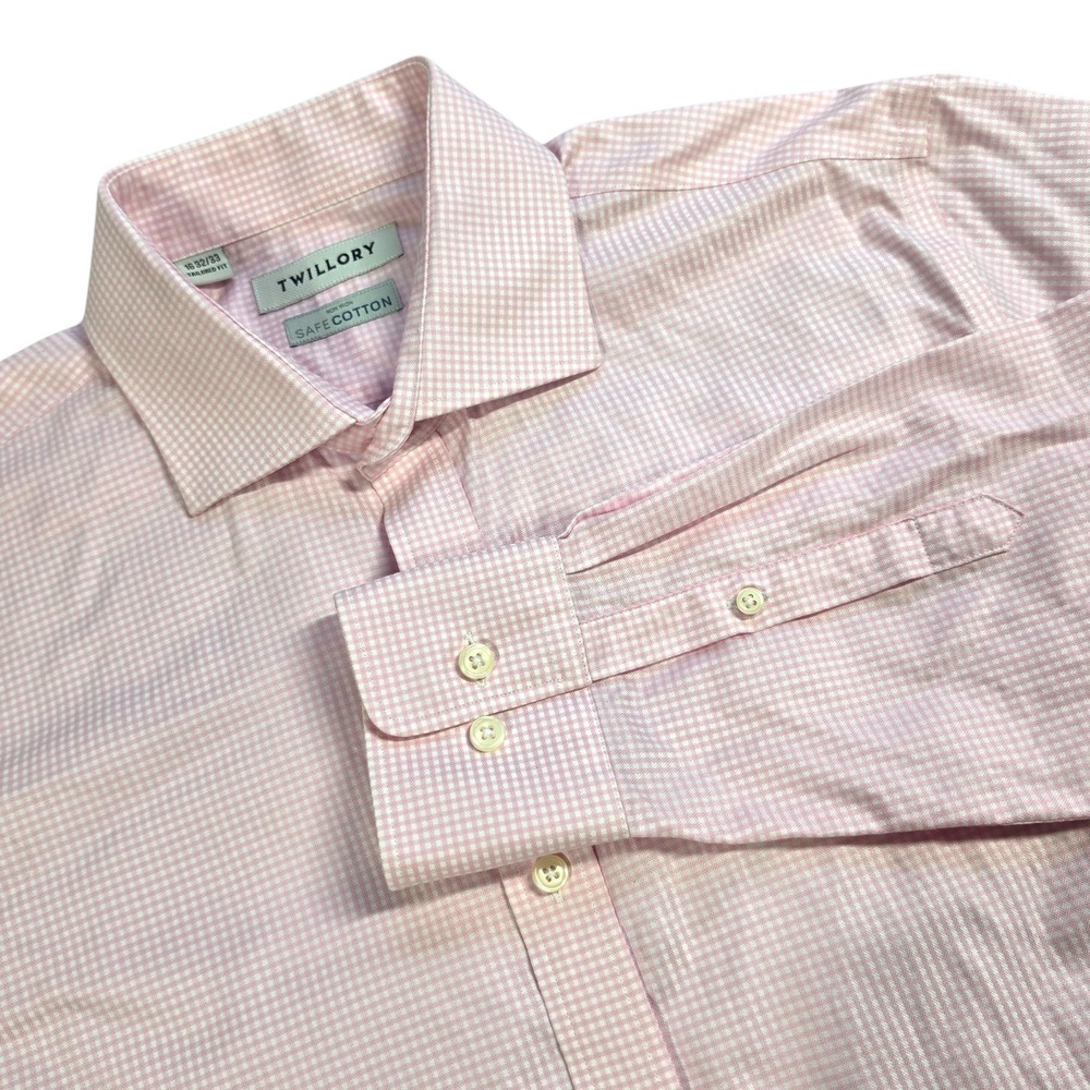 Twillory Gingham Button Up Dress Shirt Mens 16 32/33 Pink Safe Cotton Preppy
